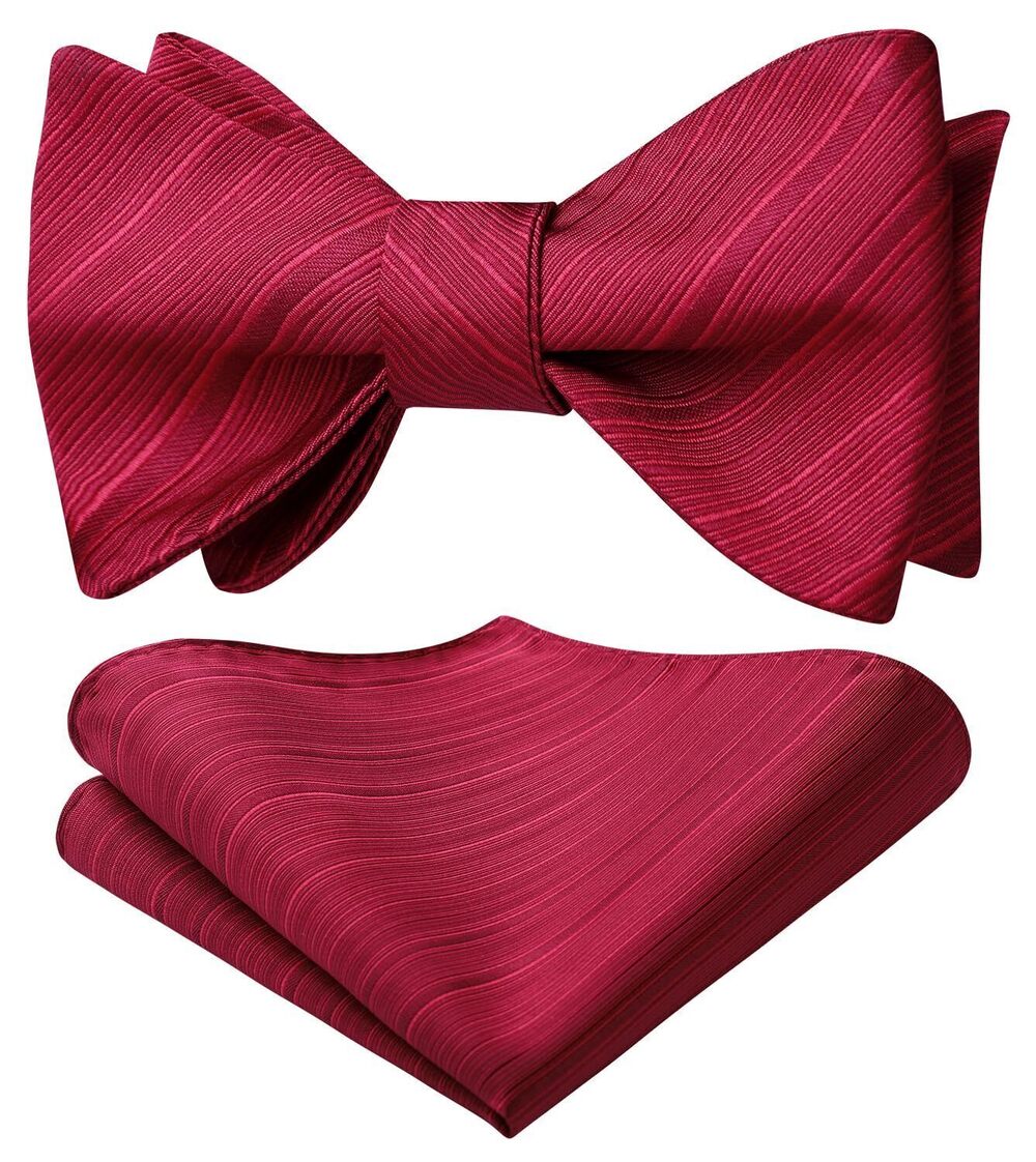 4868 Bowties Red Bow Tie Self Tie Stripe Bowtie Handkerchief Set Adjustable